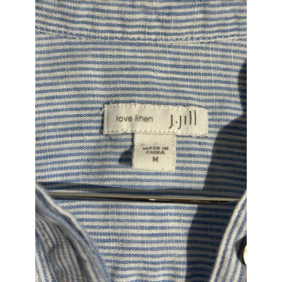 J. Jill Love Linen Blue White Stripe 100% Linen Partial Button Popover Blouse M - Picture 7 of 9